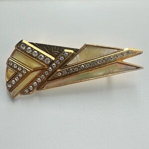 Art Deco Vintage geometric sunburst design rhinestone brooch Nuri | Gold Tone